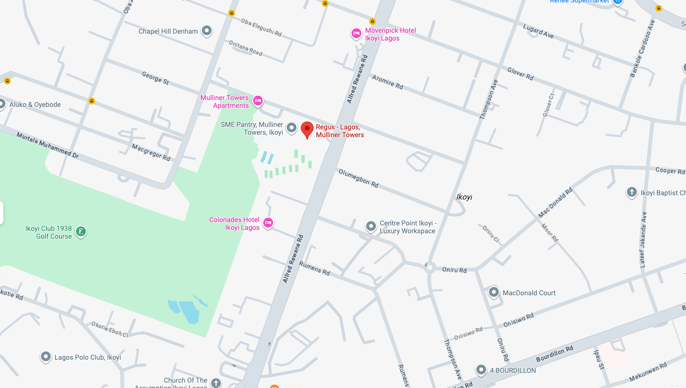 Map of Ikoyi, Lagos with the EnerDeFi office marked at Mulliner Towers on Alfred Rewane Road