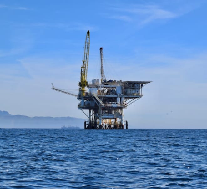 An offshore production platform standing in open water